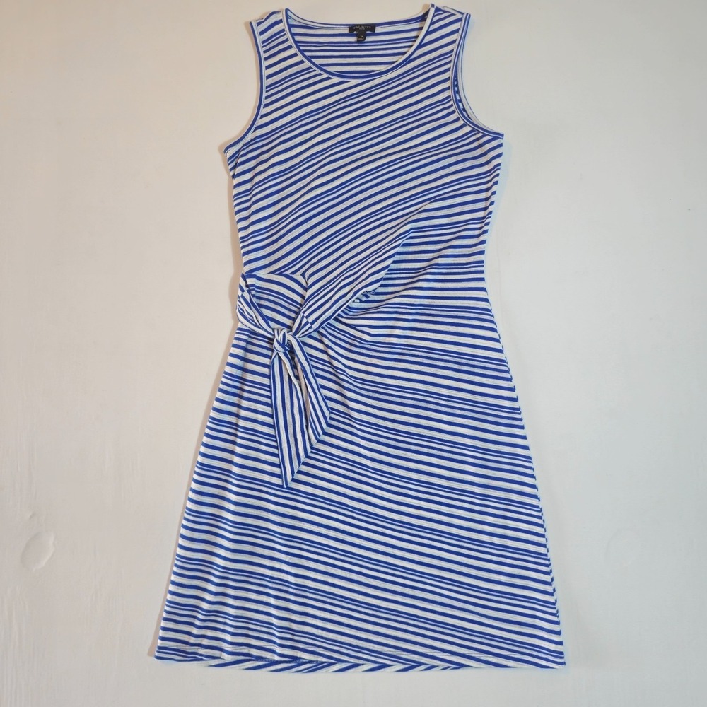 Talbots Side Tie Shift Dress Women PS Blue White Sunday Morning Striped Pullover